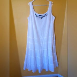 White Lined Flare Dress with Decorative Neckline Size 18W